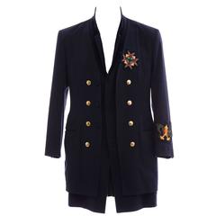 Yohji Yamamoto Men's Cotton Rayon Wool Navy Coat With Patches, Fall 2012