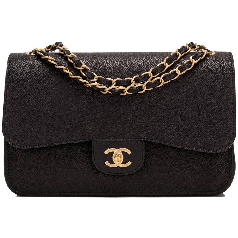 Chanel Black Caviar Jumbo Classic Double Flap Bag NEW For Sale at 1stDibs