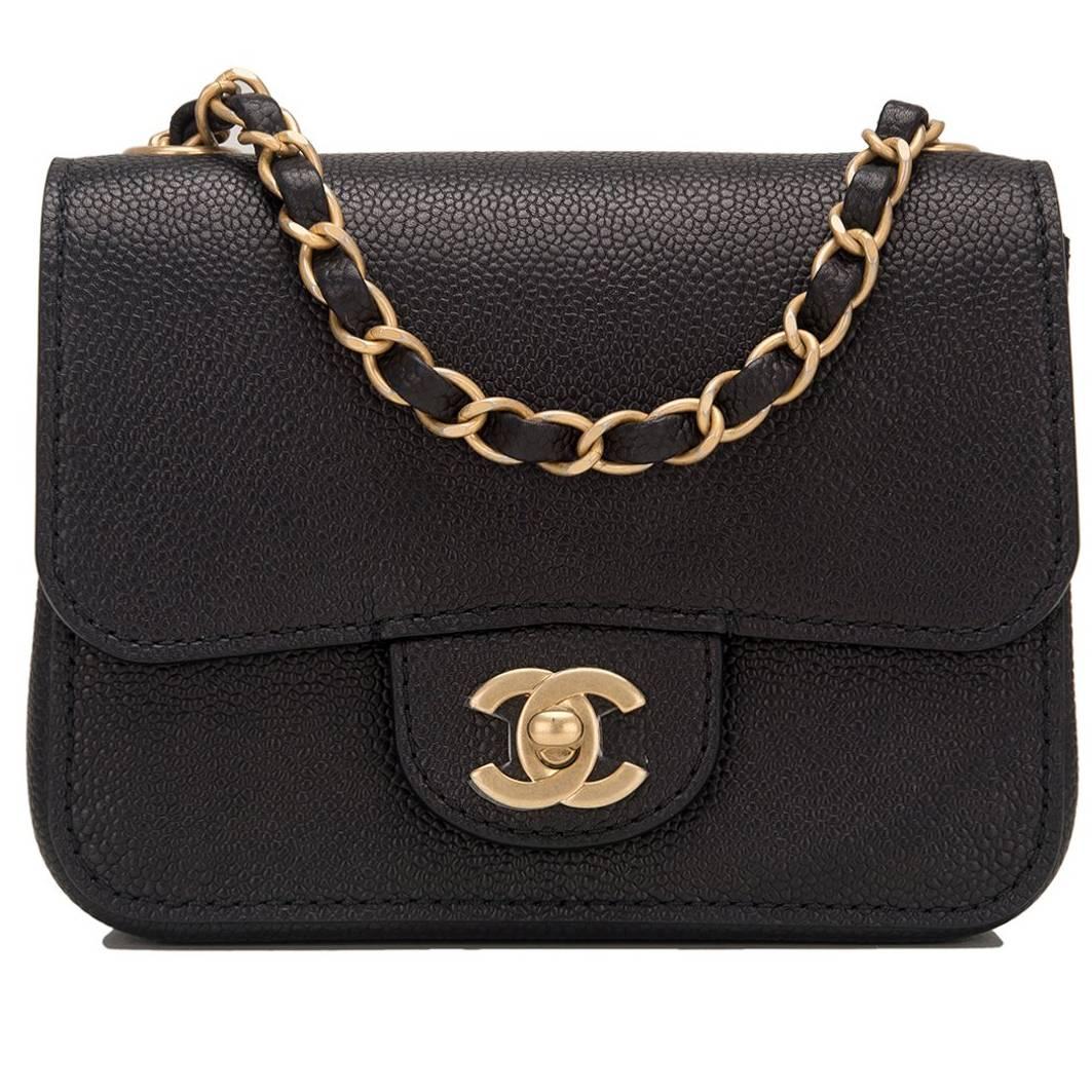 Chanel Black Caviar Square Mini Classic Flap Bag NEW