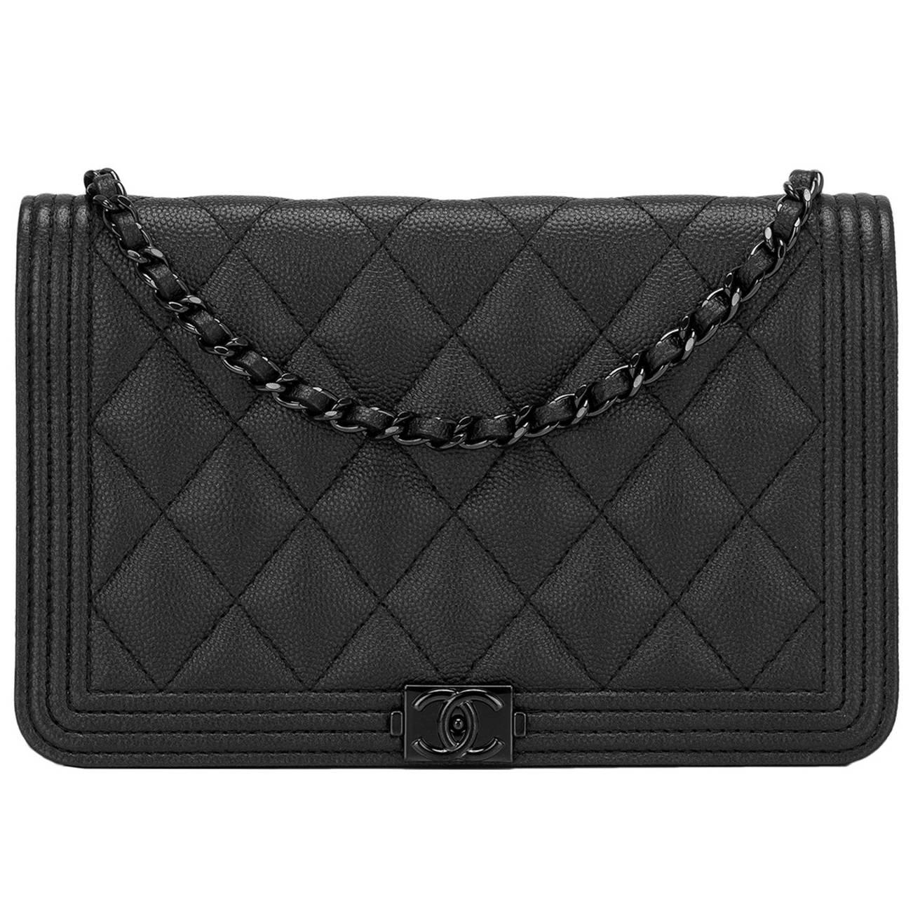 Chanel SO Black Quilted Caviar Boy Wallet On Chain (WOC)