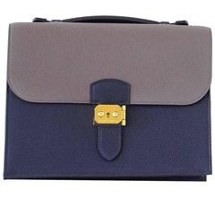 HERMES Sac A Depeche 27 Bag Horseshoe Blue Nuit / Etain Togo Gold 5