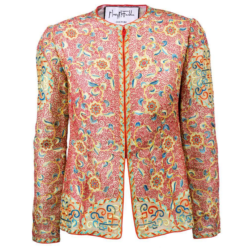 McFadden Tambour Embroidered Silk Evening Jacket For Sale