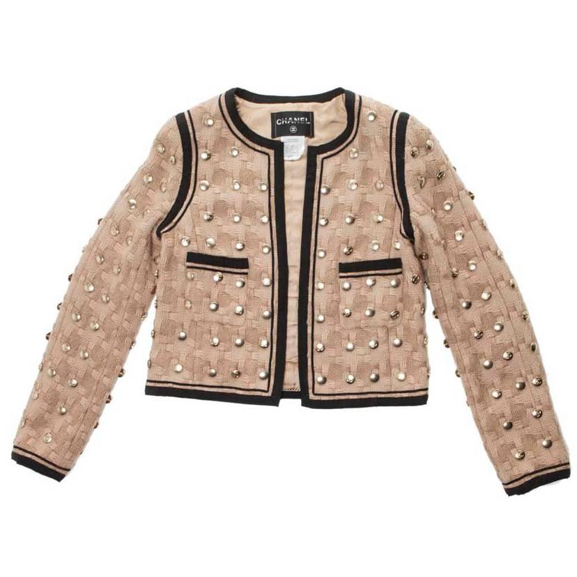 Collector CHANEL Jacket in Beige Wool Fully Studded Size 38FR
