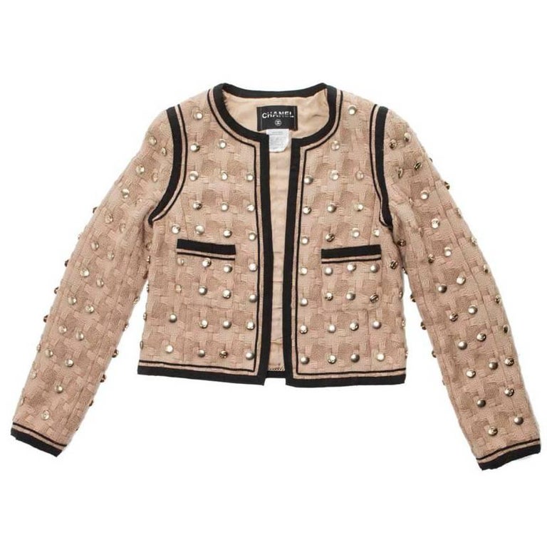 Collector CHANEL Jacket in Beige Wool Fully Studded Size 38FR at 1stDibs