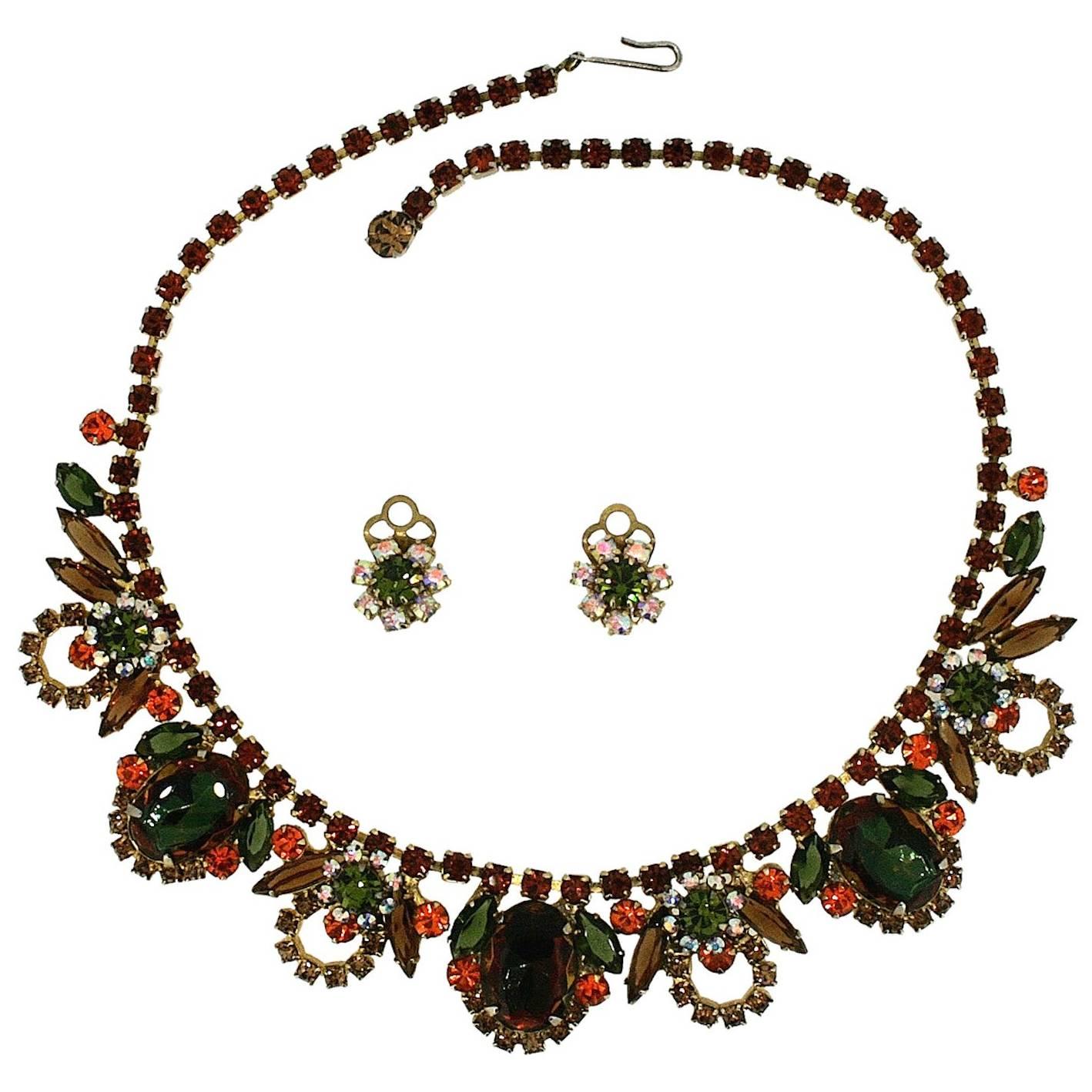 Juliana by Delizza and Elster 1960s Vintage Necklace and Earrings Set For Sale