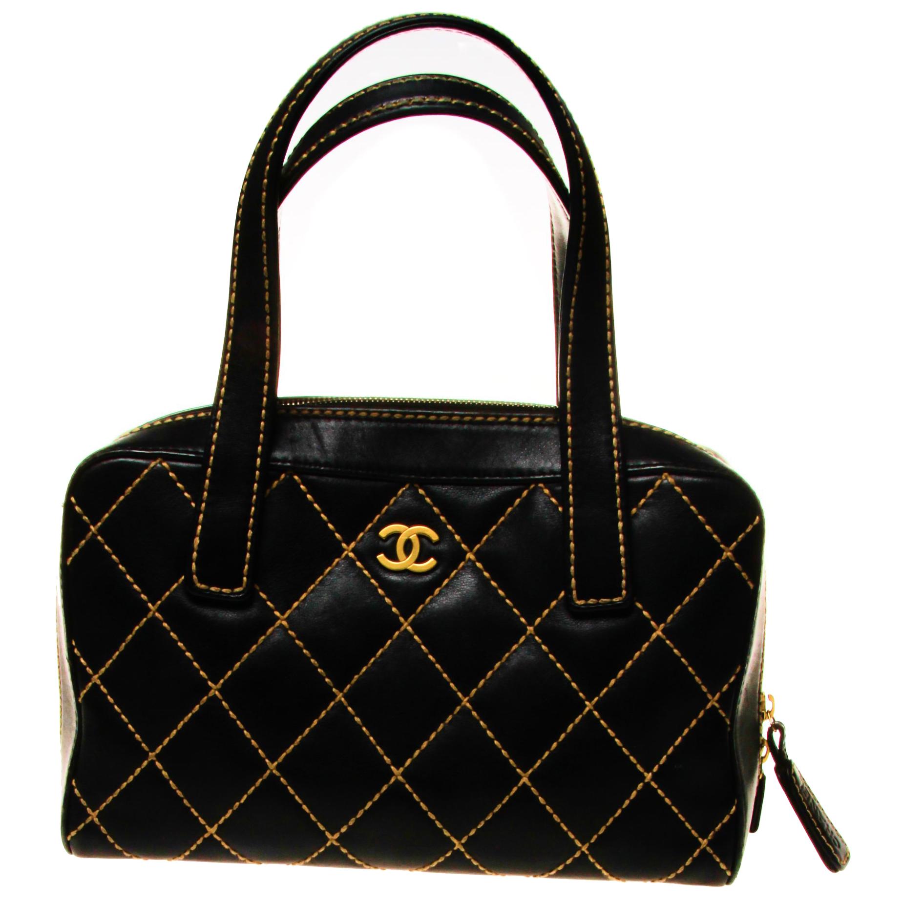CHANEL Quilted Top stitched Top Handle Bag