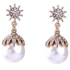 Chic Oscar De La Renta Faux Pearl and Faux Diamond Statement Earrings