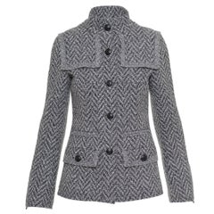 2008 FW CHANEL Black and White Herringbone Weaved Wool Jacket