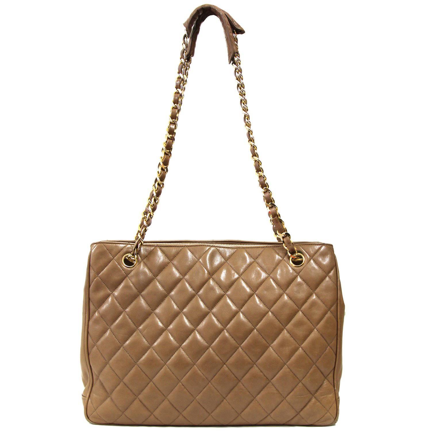 1990s Chanel Brown Leather Matelassé Bag