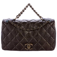 Chanel New Metallic Chocolate CC Leather Top Handle Satchel Flap Shoulder Bag