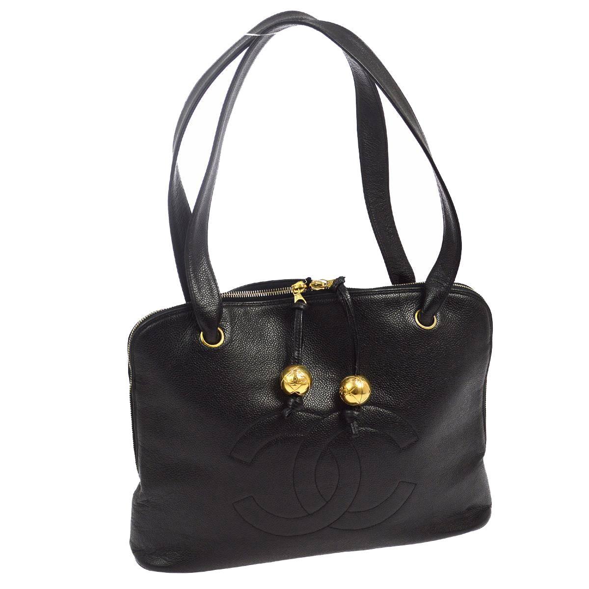 Chanel Black Leather Large Carryall Weekender Travel Tote Shoulder Bag