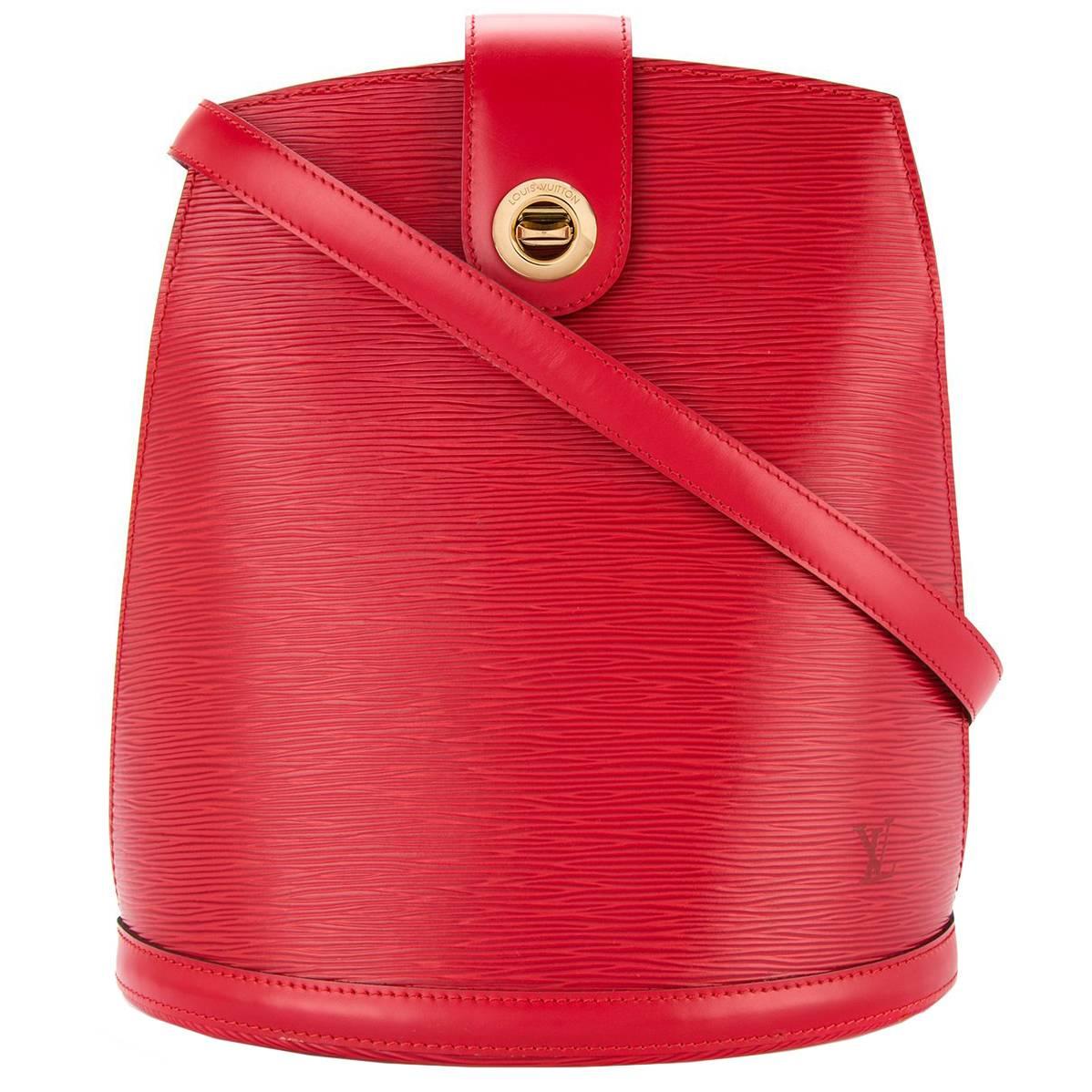 Louis Vuitton Red Leather Gold Evening Bucket Shoulder Bag