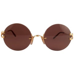 New Cartier Madison Round Rimless Gold 50mm Brown Lens France Sunglasses