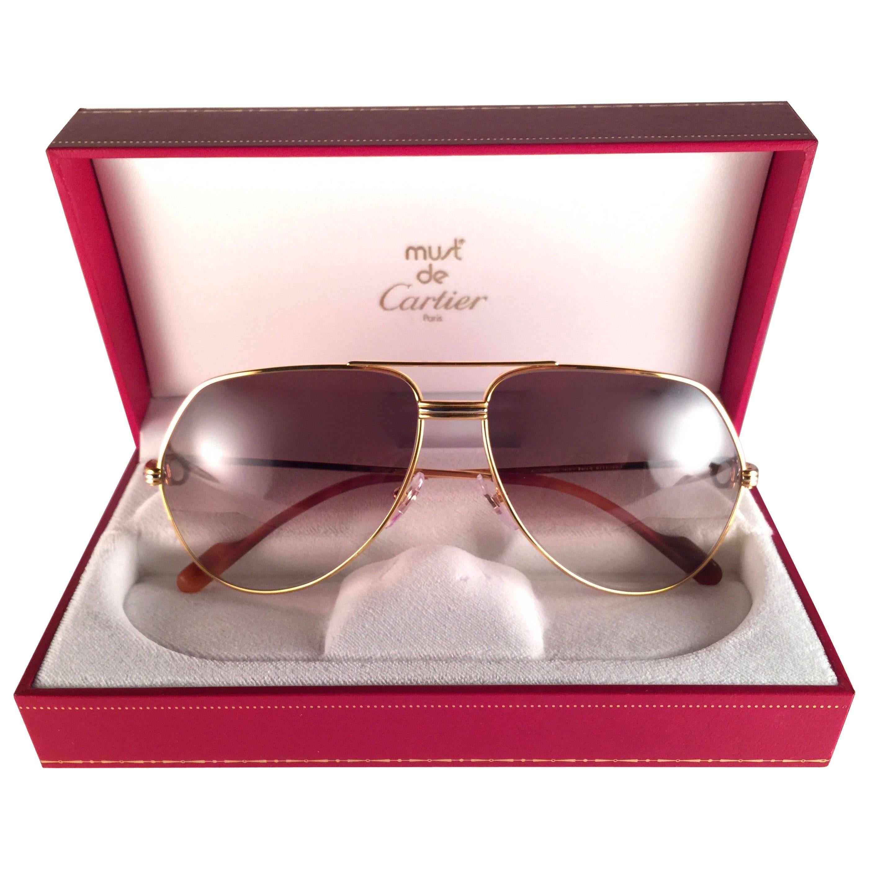 New Cartier Vendome Gold 59Mm Brown Lens Heavy Plated Sunglasses France
