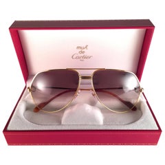 New Cartier Vendome Gold 59Mm Brown Lens Heavy Plated Sunglasses France