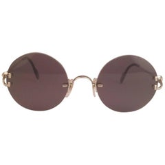 Vintage New Cartier Madison Round Rimless Platine 50mm Grey Lenses France Sunglasses