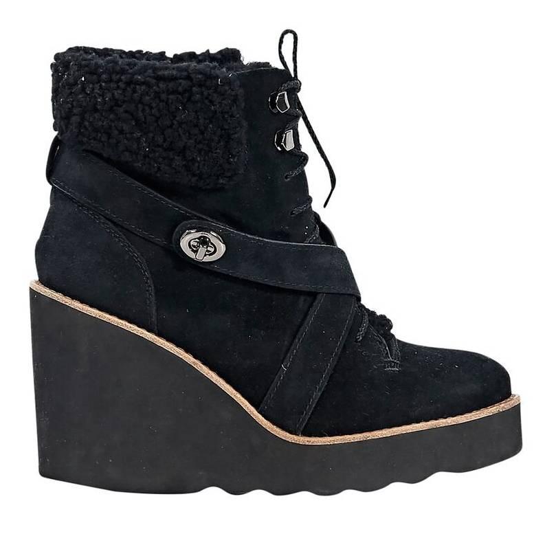 Black Coach Suede & Shearling Ankle Boots
