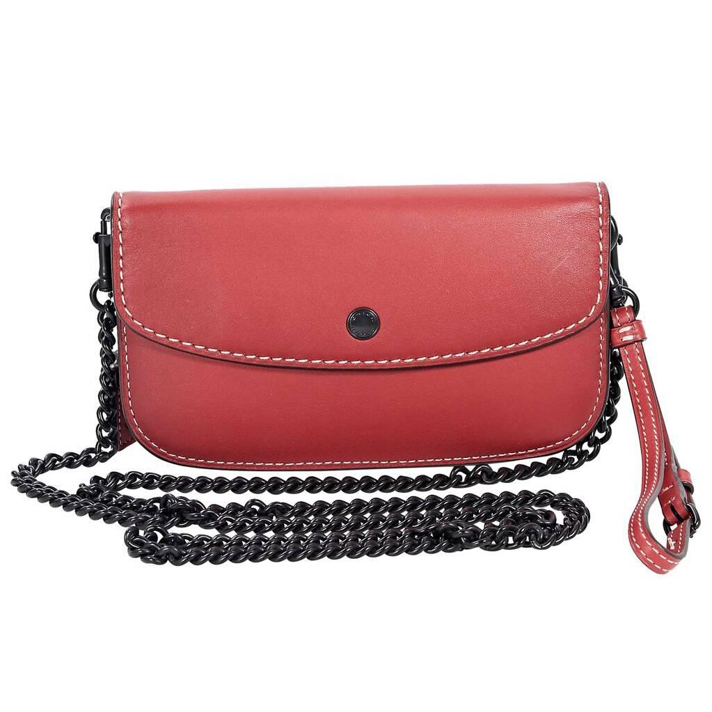 Red Coach Leather Chain Crossbody Bag