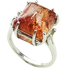 Pink/Orange Imperial Topaz Cabochon in Sterling Silver Ring