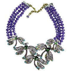 Heidi Daus Dragonfly Purple Bead & Multi-Color Rhinestone Dragonfly Necklace