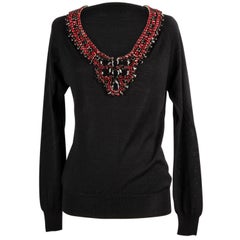 Philipp Plein Couture Top Jeweled Neckline V Neck Sweater L  Like New