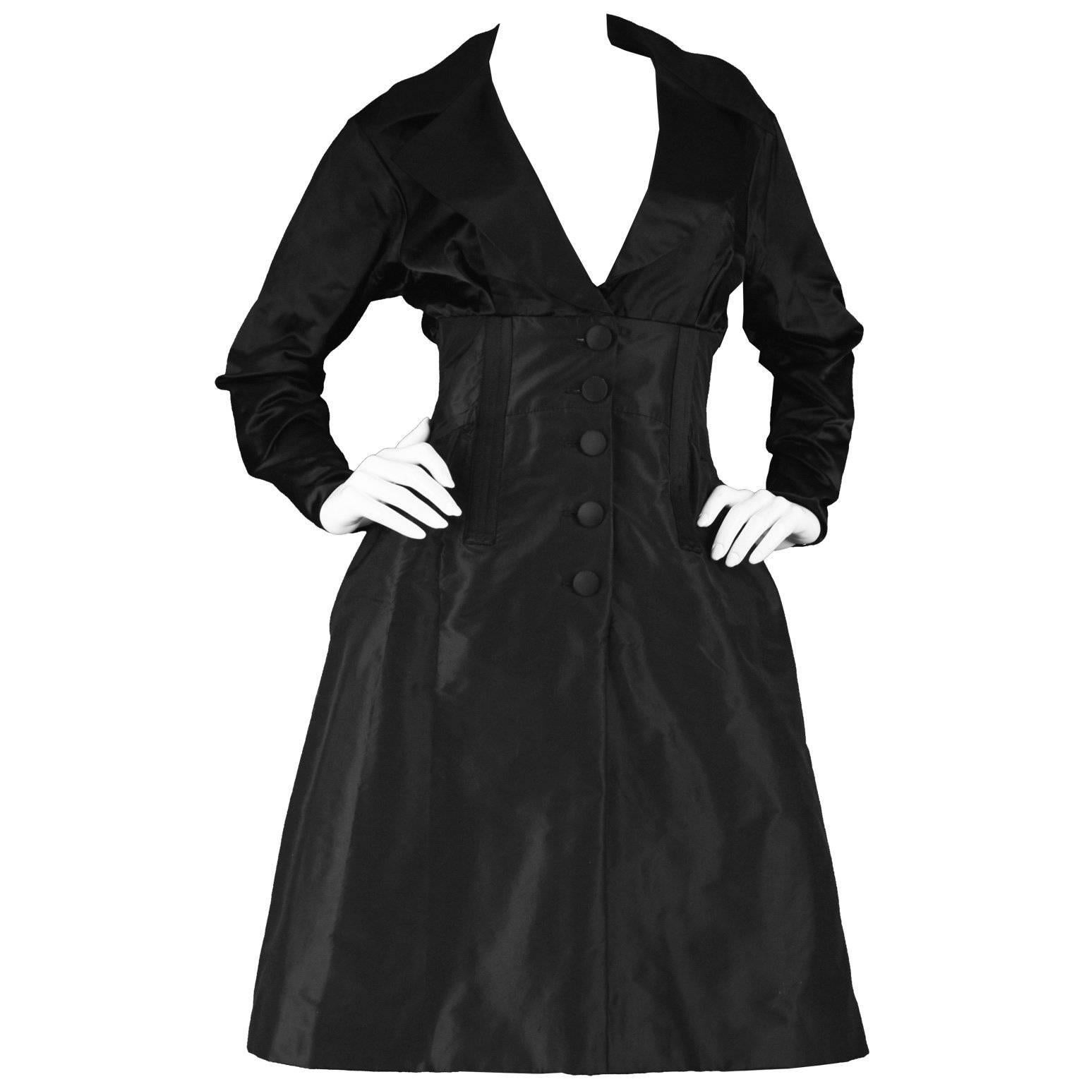 Christian Lacroix Vintage Black Duchesse Satin & Taffeta Boned Dress, A/W 1996 For Sale