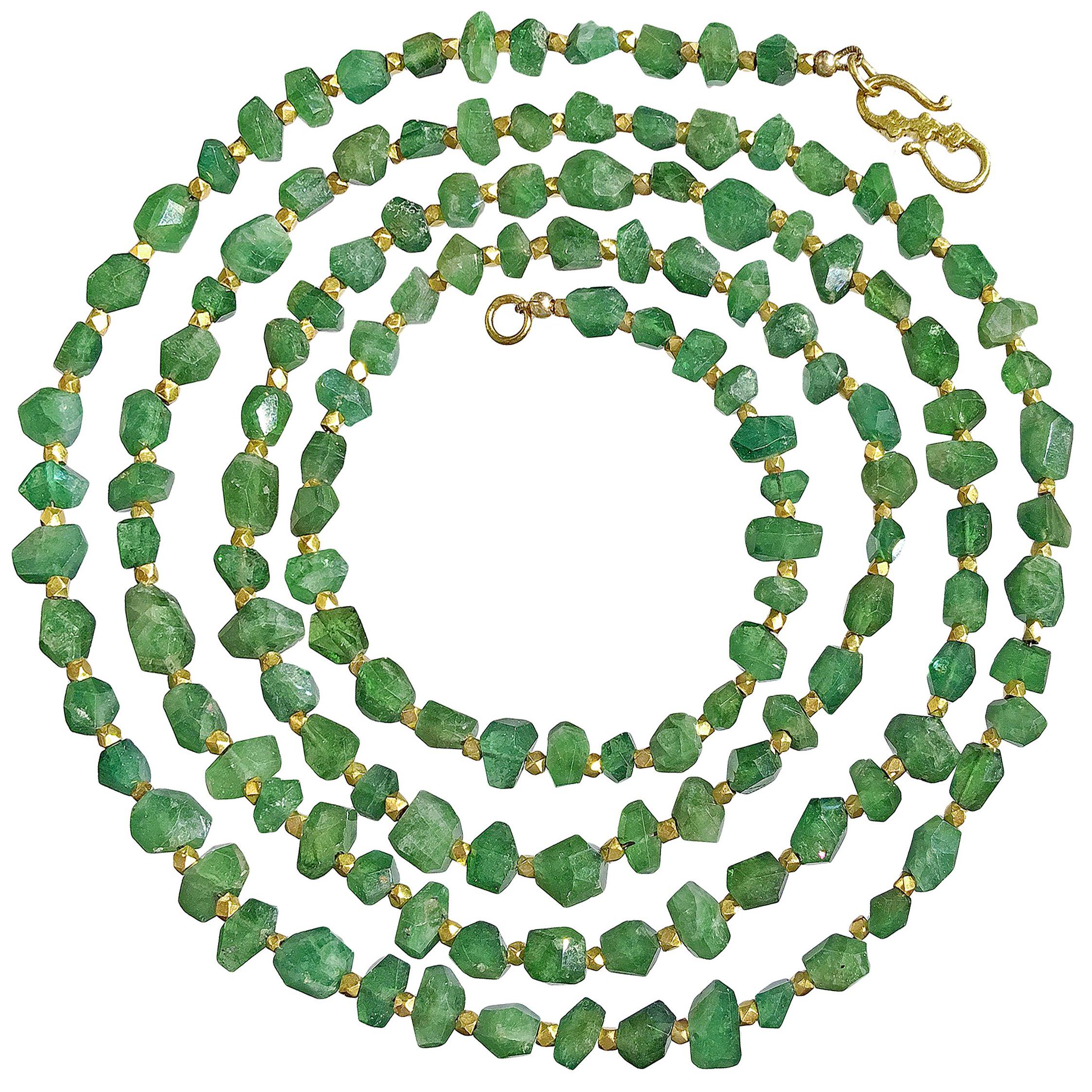 One of a Kind Faceted Green Tourmaline Gold Long Necklace