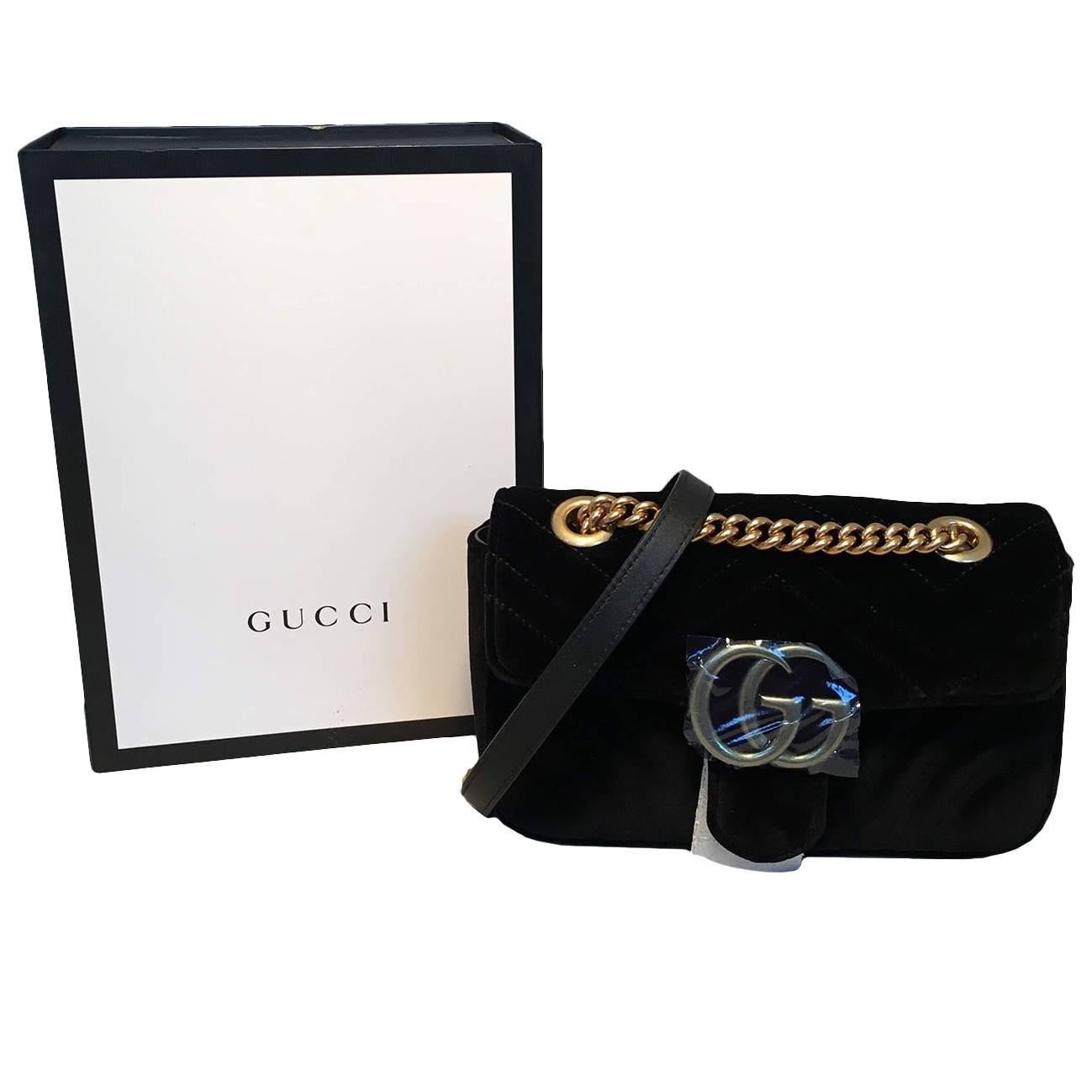 Gucci GG Marmont Mini Black Velvet Shoulder Bag