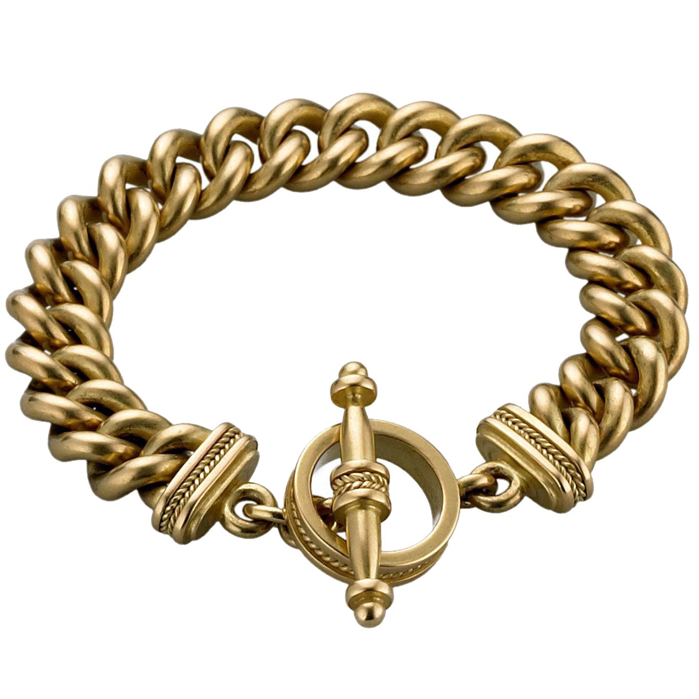  18 Karat Gold Curb Link Toggle Bracelet