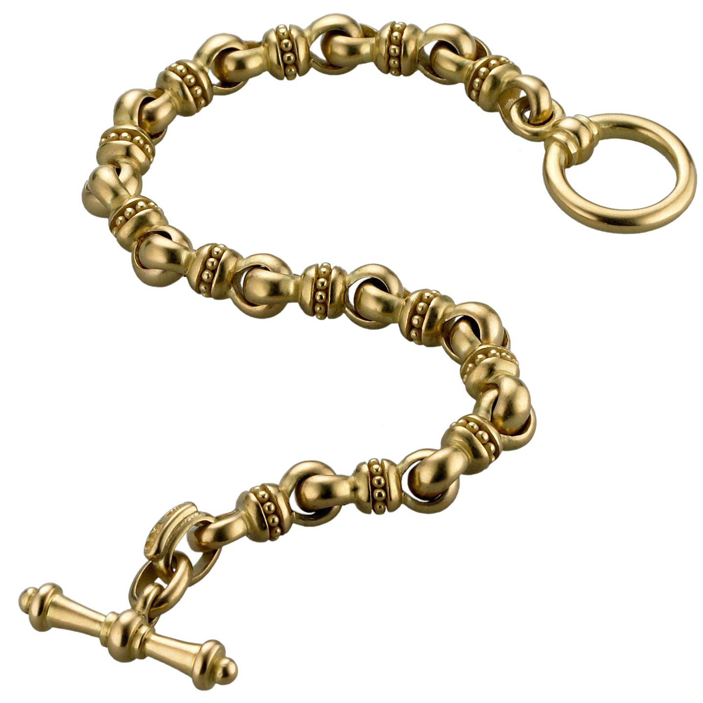 18 Karat Gold Bead Link Bracelet W/ Toggle Closure