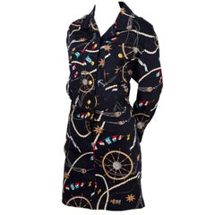 Mondi Vintage Skirt & Jacket in Black Denim Nautical Print W/ Gold Star Button