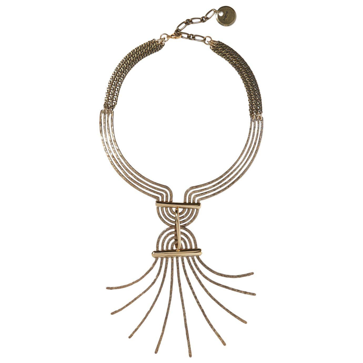 Lanvin Runway Brass Geometric Choker Long Pendant Necklace