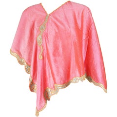 Georgina von Etzdorf Used Pink Embroidered Silk Poncho Cape, 1990s