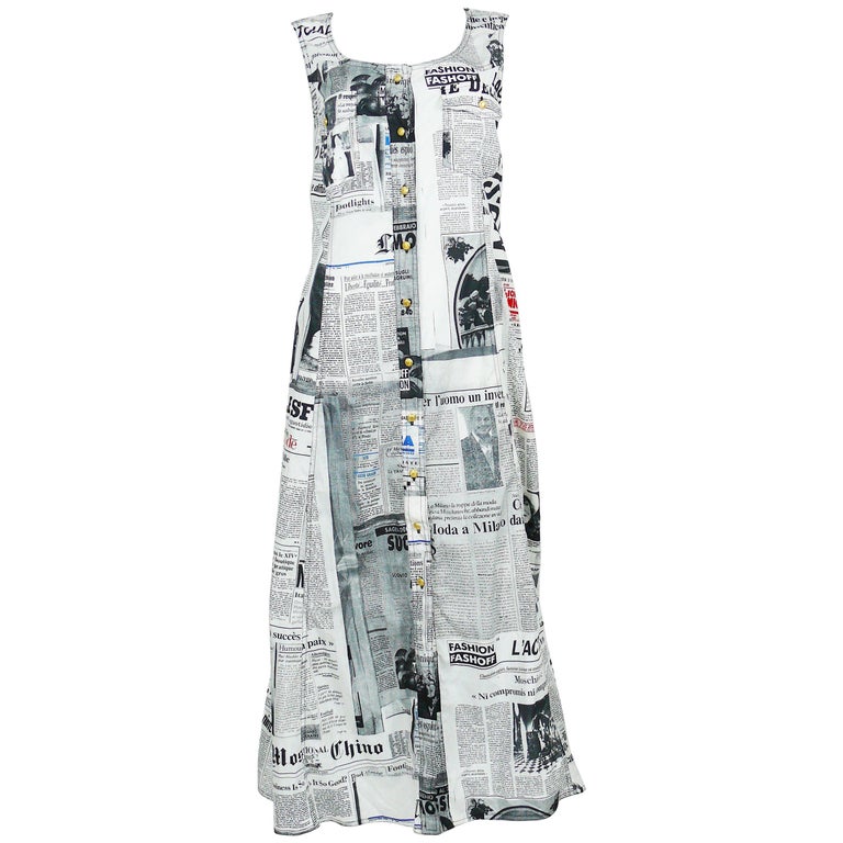 Moschino Vintage Iconic Newspaper Print Dress US Size 14 at 1stDibs