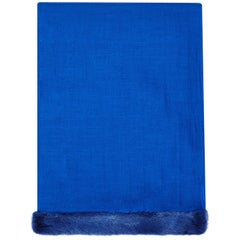 Verheyen London Handwoven Mink Fur Trimmed Cashmere Shawl in Blue Sapphire 