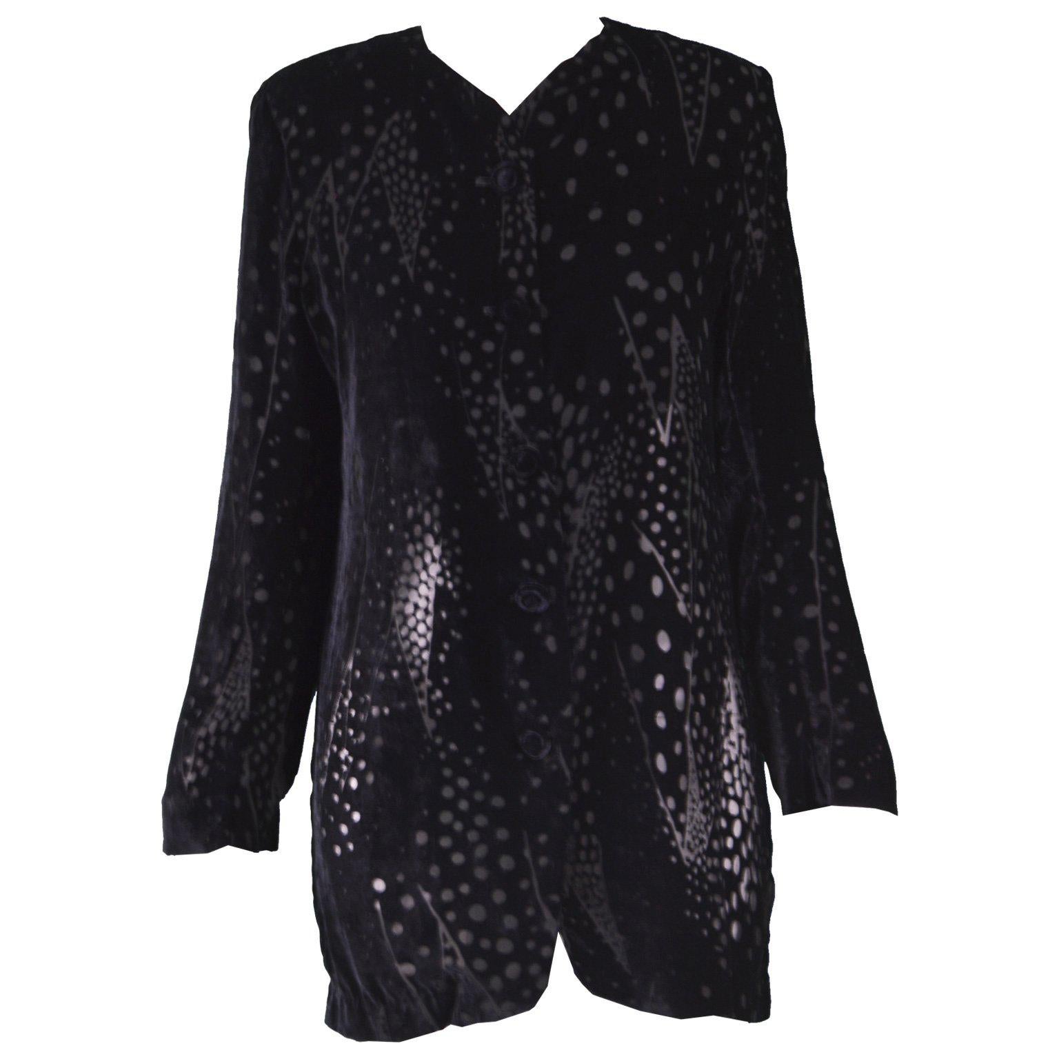 Georgina von Etzdorf Black Silk Devore Burnout Velvet Evening Jacket, 1980s For Sale