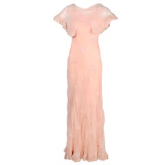 Vintage Bias Cut 1930s Dress With Embroidery in Pink Silk Chiffon 