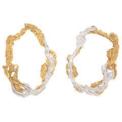 Loveness Lee Dzovag Natural Textured Gold and Silver Hoop Earrings