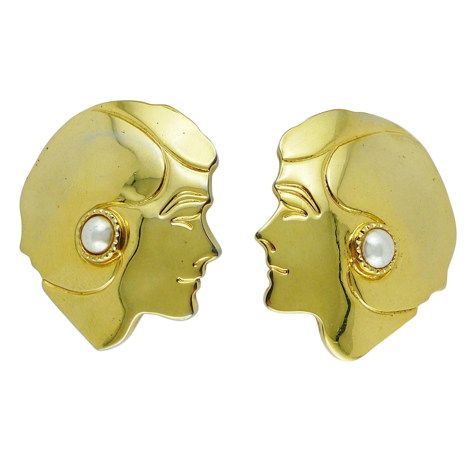 Chanel Vintage Massive Mademoiselle Profile Clip-On Earrings