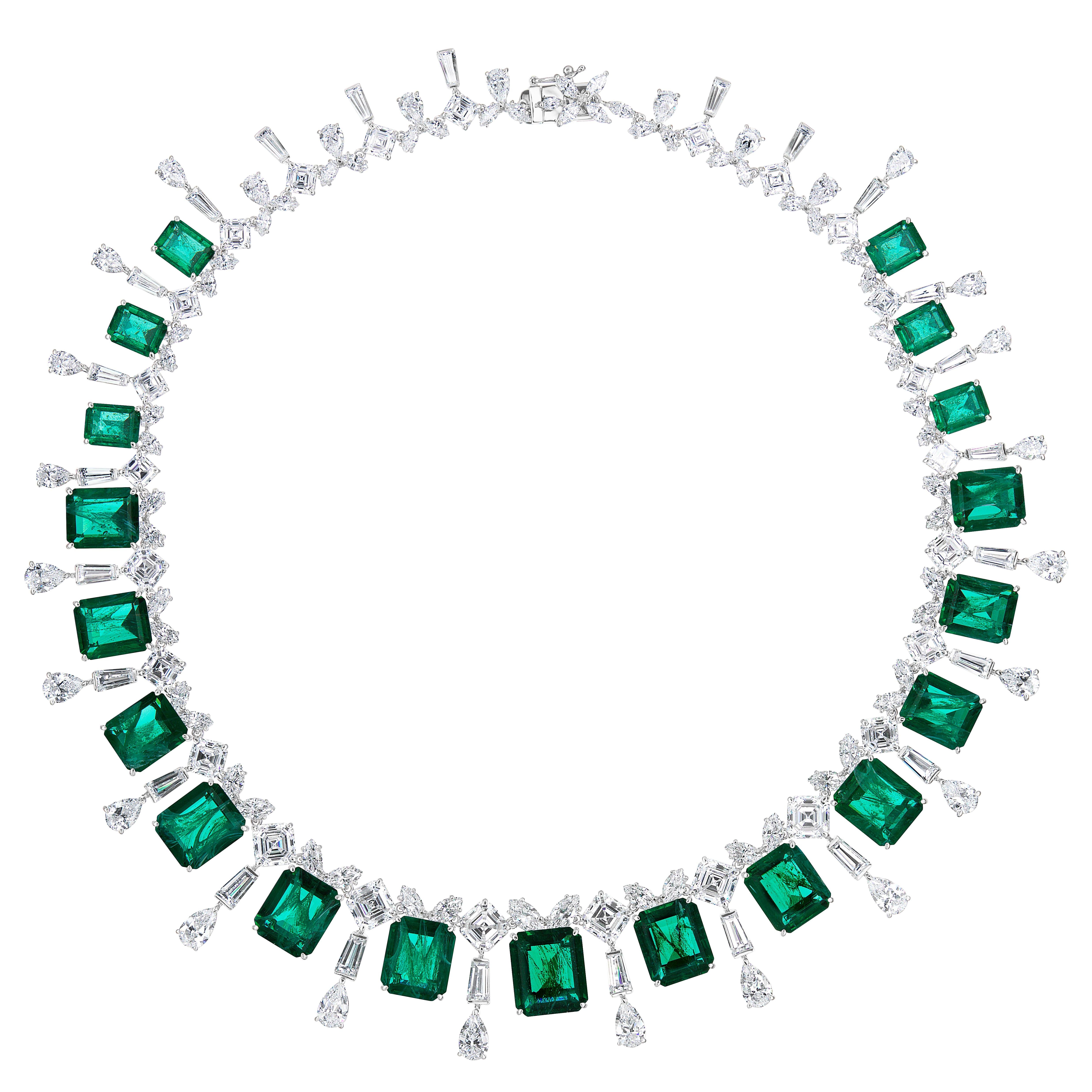 Real Looking Faux Emerald Cubic Zirconia Sterling 1950s Style Necklace