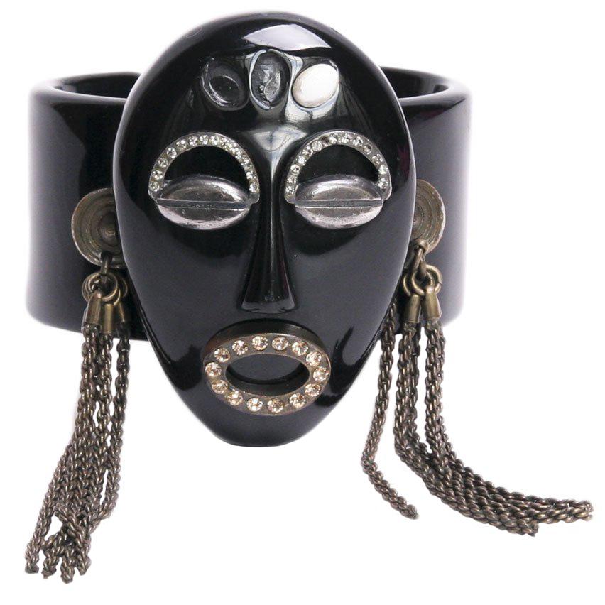 MISSONI Cuff in Black Resin With African Mask