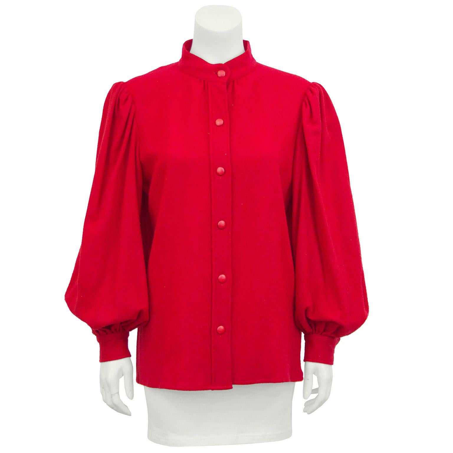 1960s Yves Saint Laurent YSL Red Balloon Sleeve Shirt