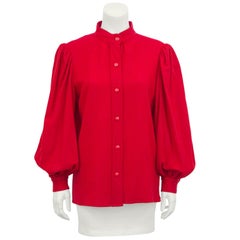 Vintage 1960s Yves Saint Laurent YSL Red Balloon Sleeve Shirt