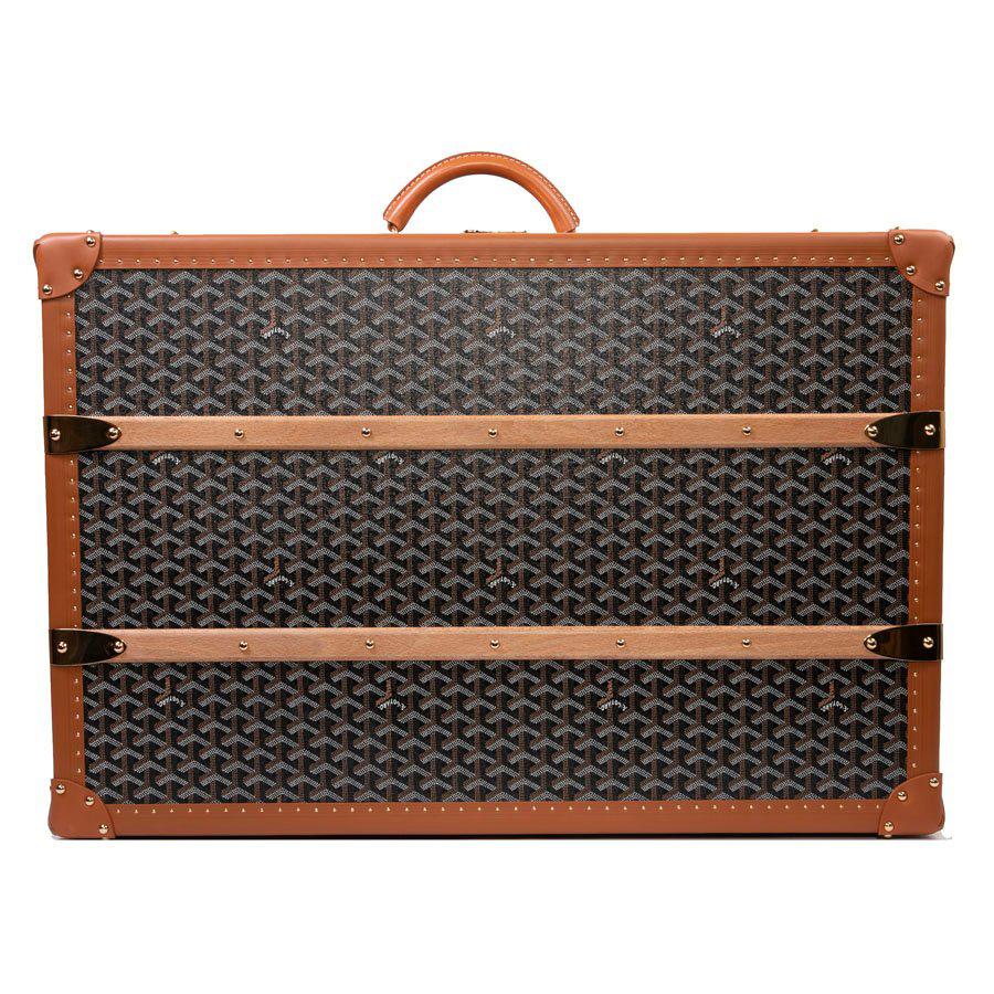 Goyard brown monogram Canvas and Leather Large Travel trunk