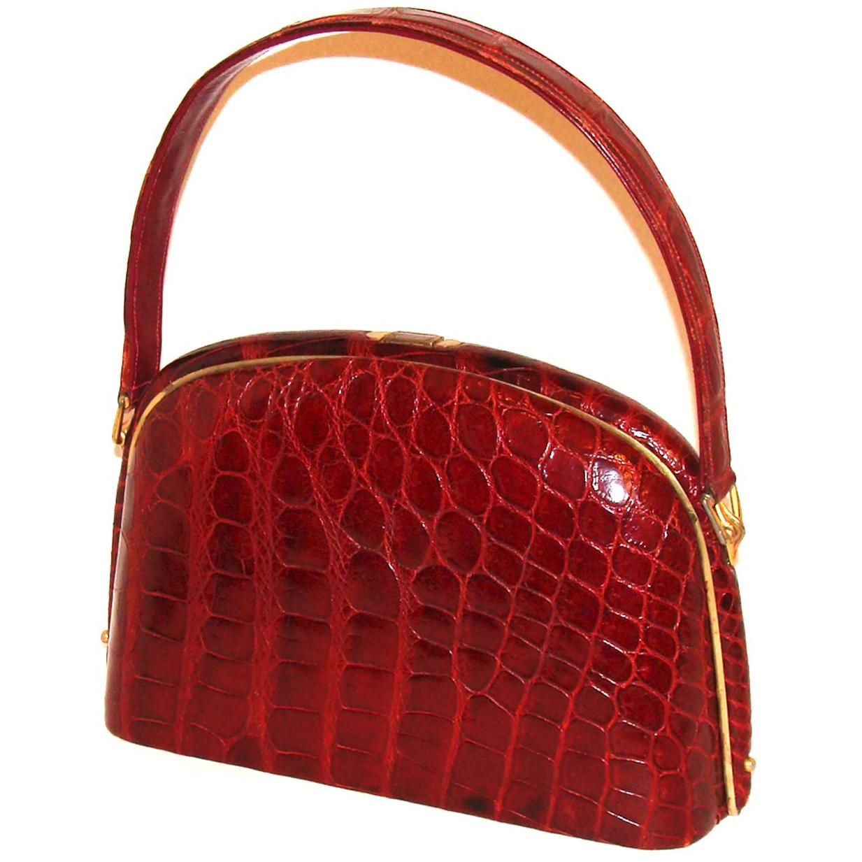 Architectural Deep Red Alligator Handbag Vintage FALL! For Sale