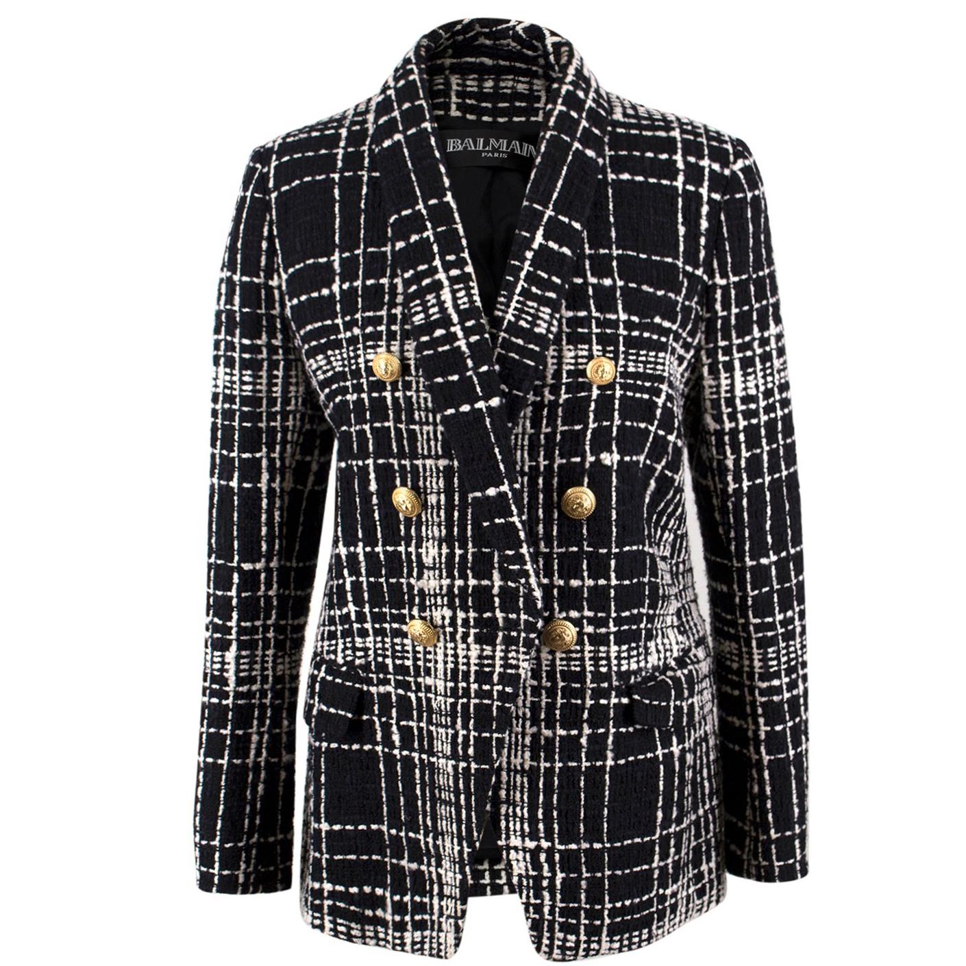 Balmain Black and White Tweed Jacket US 