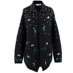 Valentino Black Wool Embroidered Floral Cardigan US size 6