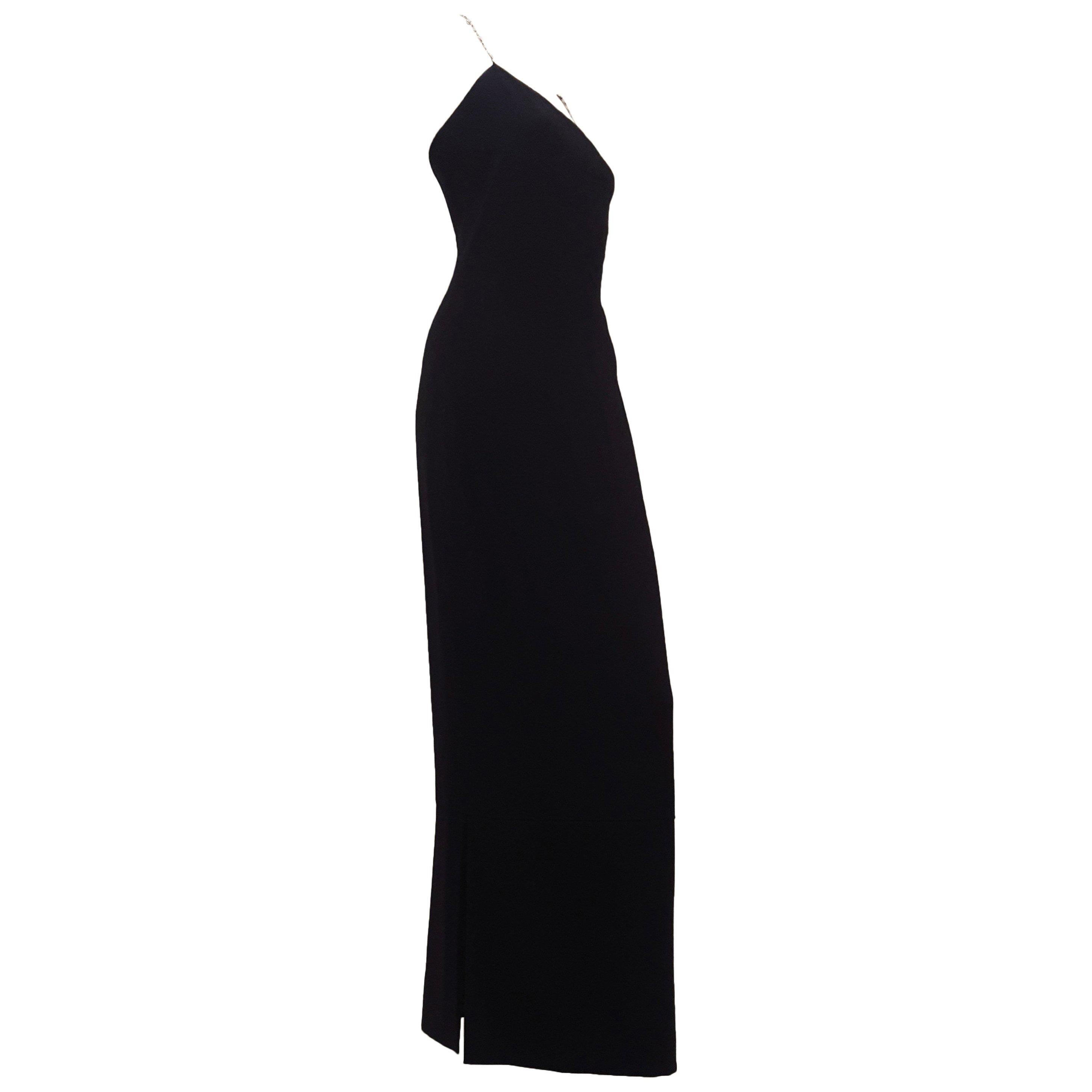 Chanel Long Dress with Black Crystal Gripoix Straps For Sale at 1stDibs