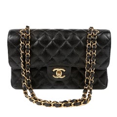 Chanel 2.55 Caviar Medium Classic Double Flap Bag - black/gold at 1stDibs