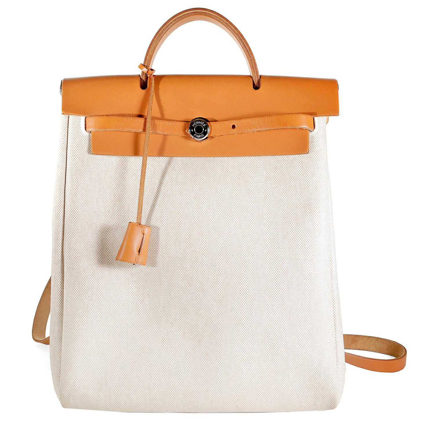 Hermès Toile and natural Leather Her Bag Backpack